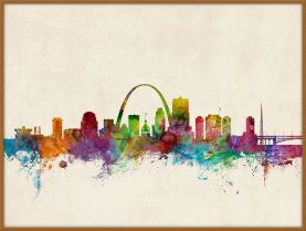 Large St Louis Missouri Watercolour Skyline (Pinboard & wood frame - Teak)
