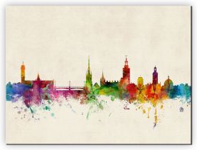 Small Stockholm Sweden Watercolour Skyline (Canvas)