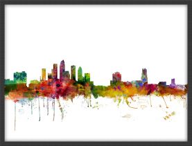 Small Tampa Watercolour Skyline (Pinboard & wood frame - Black)