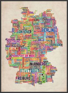 Large Text Art Map of Germany (Canvas Floater Frame - Black)