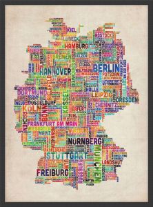 Small Text Art Map of Germany (Wood Frame - Black)