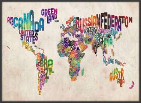 Large Text Art Map of the World (Canvas Floater Frame - Black)