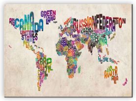 Large Text Art Map of the World (Canvas)