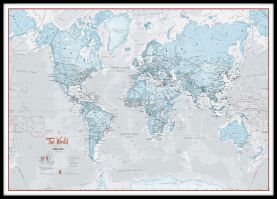 Large The World Is Art - Wall Map Aqua (Canvas Floater Frame - Black)