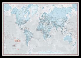 Small The World Is Art - Wall Map Aqua (Pinboard & framed - Black)