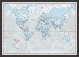 Small The World Is Art - Wall Map Aqua (Wood Frame - Black)