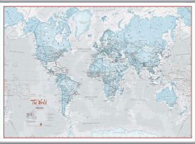 Large The World Is Art - Wall Map Aqua (Hanging bars)