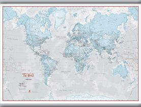 Small The World Is Art - Wall Map Aqua (Hanging bars)