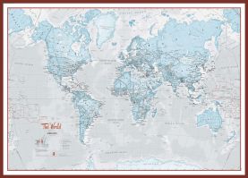 Large The World Is Art - Wall Map Aqua (Pinboard & framed - Dark Oak)