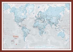 Medium The World Is Art - Wall Map Aqua (Pinboard & framed - Dark Oak)