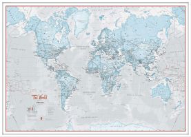 Large The World Is Art - Wall Map Aqua (Wood Frame - White)