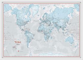 Medium The World Is Art - Wall Map Aqua (Wood Frame - White)