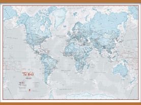 Huge The World Is Art - Wall Map Aqua (Rolled Canvas with Wooden Hanging Bars)