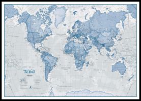 Large The World Is Art - Wall Map Blue (Canvas Floater Frame - Black)