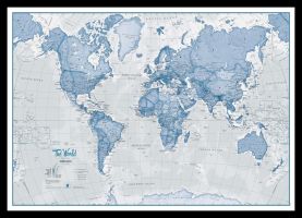 Small The World Is Art - Wall Map Blue (Pinboard & framed - Black)