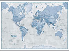 Large The World Is Art - Wall Map Blue (Hanging bars)