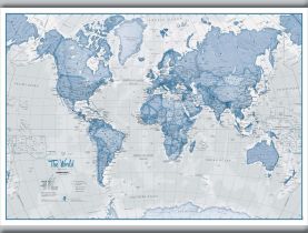 Medium The World Is Art - Wall Map Blue (Rolled Canvas with Hanging Bars)