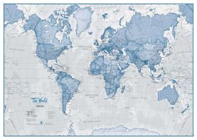 Large The World Is Art - Wall Map Blue (Magnetic board and frame)
