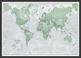 Small The World Is Art - Wall Map Green (Pinboard & wood frame - Black)