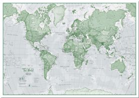 Large The World Is Art - Wall Map Green (Pinboard)