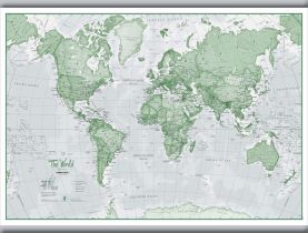 Medium The World Is Art - Wall Map Green (Rolled Canvas with Hanging Bars)