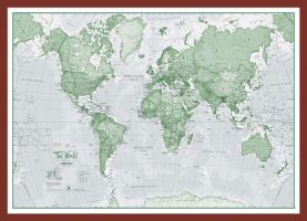 Medium The World Is Art - Wall Map Green (Pinboard & framed - Dark Oak)