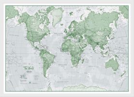 Small The World Is Art - Wall Map Green (Pinboard & wood frame - White)