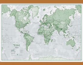 Medium The World Is Art - Wall Map Green (Wooden hanging bars)