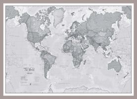 Medium The World Is Art - Wall Map Grey (Magnetic board mounted and framed - Brushed Aluminium Colour)