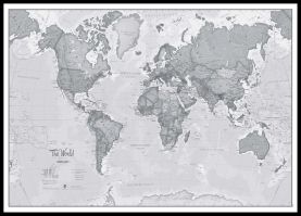 Huge The World Is Art - Wall Map Grey (Pinboard & framed - Black)