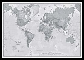 Medium The World Is Art - Wall Map Grey (Pinboard & framed - Black)
