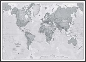 Large The World Is Art - Wall Map Grey (Pinboard & wood frame - Black)