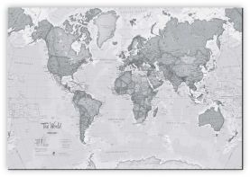 Large The World Is Art - Wall Map Grey (Canvas)