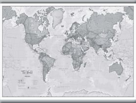 Medium The World Is Art - Wall Map Grey (Hanging bars)