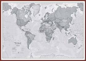 Large The World Is Art - Wall Map Grey (Pinboard & framed - Dark Oak)