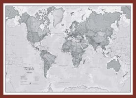 Medium The World Is Art - Wall Map Grey (Pinboard & framed - Dark Oak)