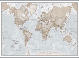 Huge The World Is Art - Wall Map Neutral (Rolled Canvas with Hanging Bars)