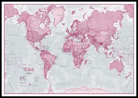 Large The World Is Art - Wall Map Pink (Pinboard & framed - Black)