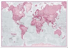 Large The World Is Art - Wall Map Pink (Pinboard)