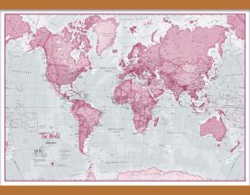 Small The World Is Art - Wall Map Pink (Wooden hanging bars)