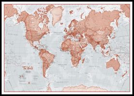 Large The World Is Art - Wall Map Red (Pinboard & framed - Black)