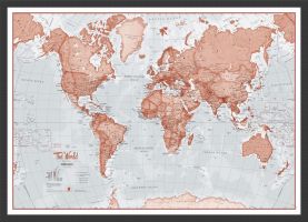 Small The World Is Art - Wall Map Red (Pinboard & wood frame - Black)