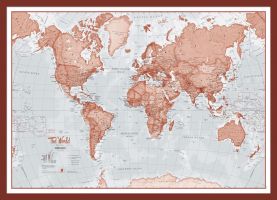 Small The World Is Art - Wall Map Red (Pinboard & framed - Dark Oak)