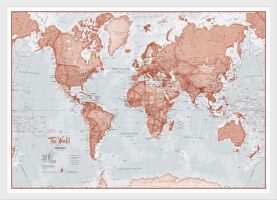 Small The World Is Art - Wall Map Red (Pinboard & wood frame - White)