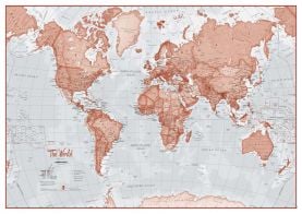 Huge The World Is Art - Wall Map Red (Laminated)