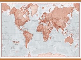 Large The World Is Art - Wall Map Red (Wooden hanging bars)