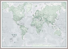Huge The World Is Art - Wall Map Rustic (Magnetic board mounted and framed - Brushed Aluminium Colour)