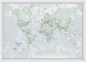 Small The World Is Art - Wall Map Rustic (Pinboard & wood frame - White)