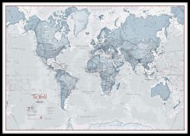 Large The World Is Art - Wall Map Teal (Canvas Floater Frame - Black)