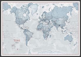 Large The World Is Art - Wall Map Teal (Wood Frame - Black)